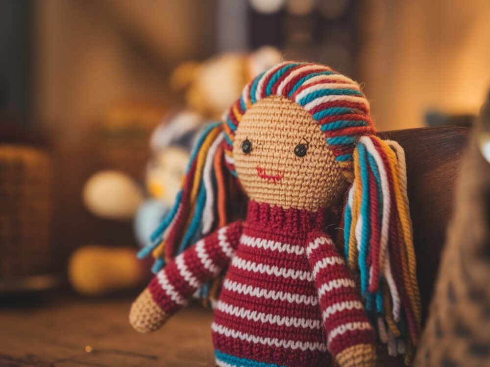kolorowe włóczkowe lalki